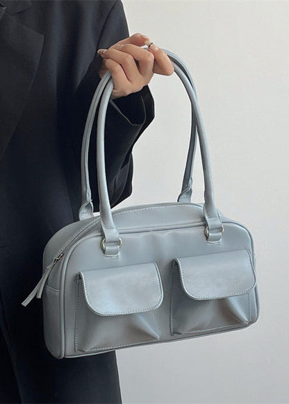 Structured Vegan Leather Shoulder Bag With Front Pouches