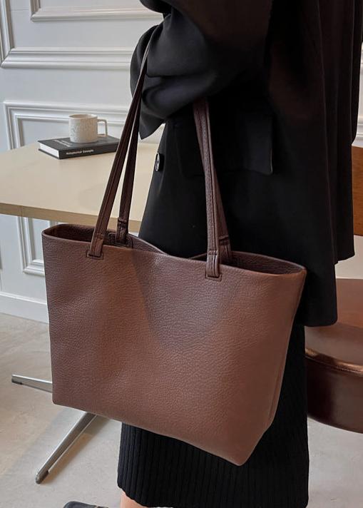 Soft Leather Tote Bag In Beige And Brown