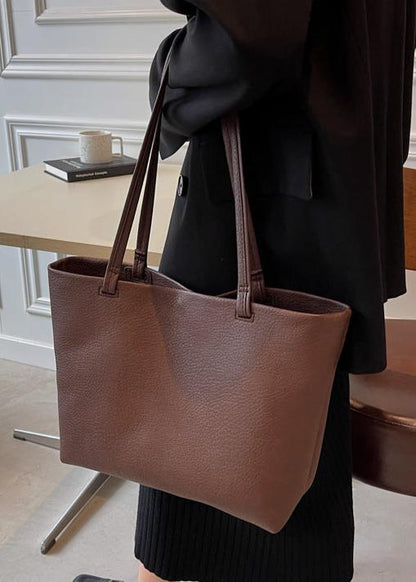 Soft Leather Tote Bag In Beige And Brown