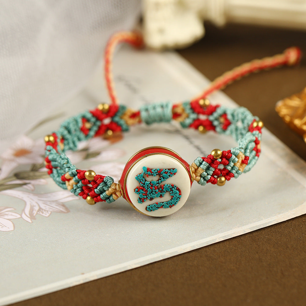 Tibetan Ethnic Style Nepalese Beads Hand String Retro Diagonal Knot Colorful Rope Pure Hand Woven Bracelet