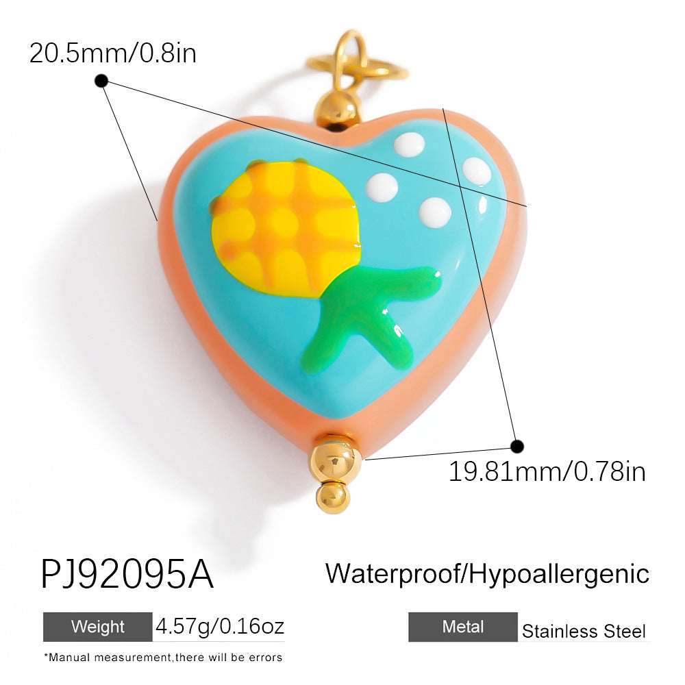 Hand-Painted DIY Jewelry Accessories Summer Dopamine Glass Heart Pendant