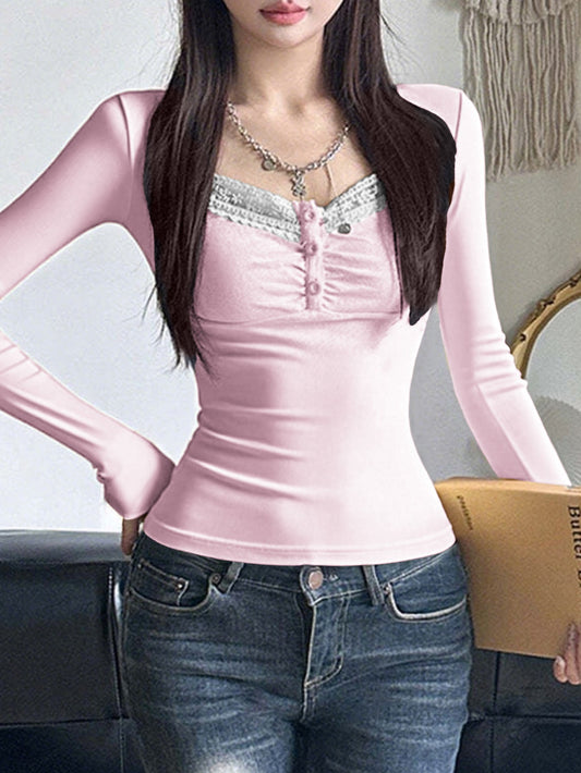 Lace Long Sleeve T-Shirt For Women