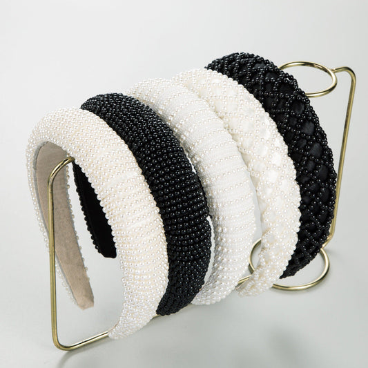 Vintage Style Pearl Headband Handmade Beaded Hairband for Casual Outings