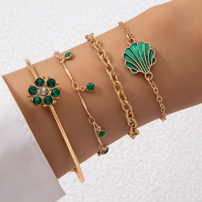 Heart-Shaped Emerald Gemstone Bracelet Set With Rhinestones