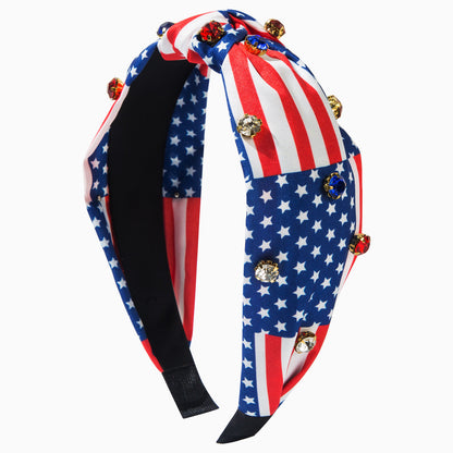 Patriotic Star Headband with Rhinestones and Stripes