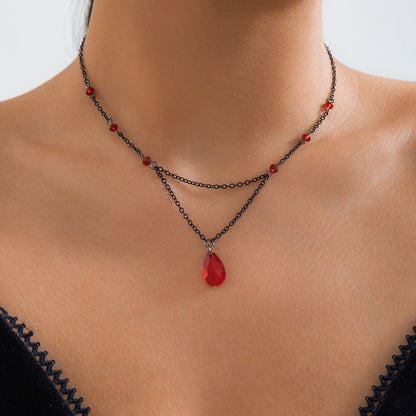 Gothic Vintage Blood Tear Drop Fringe Necklace For Women