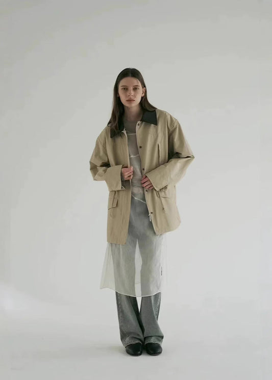 Utility Jacket Lightweight Khaki Contrast Collar