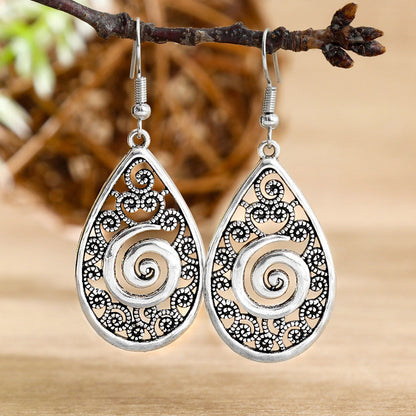 Geometric Cut-Out Vintage Metal Earrings Stylish Silver Jewelry