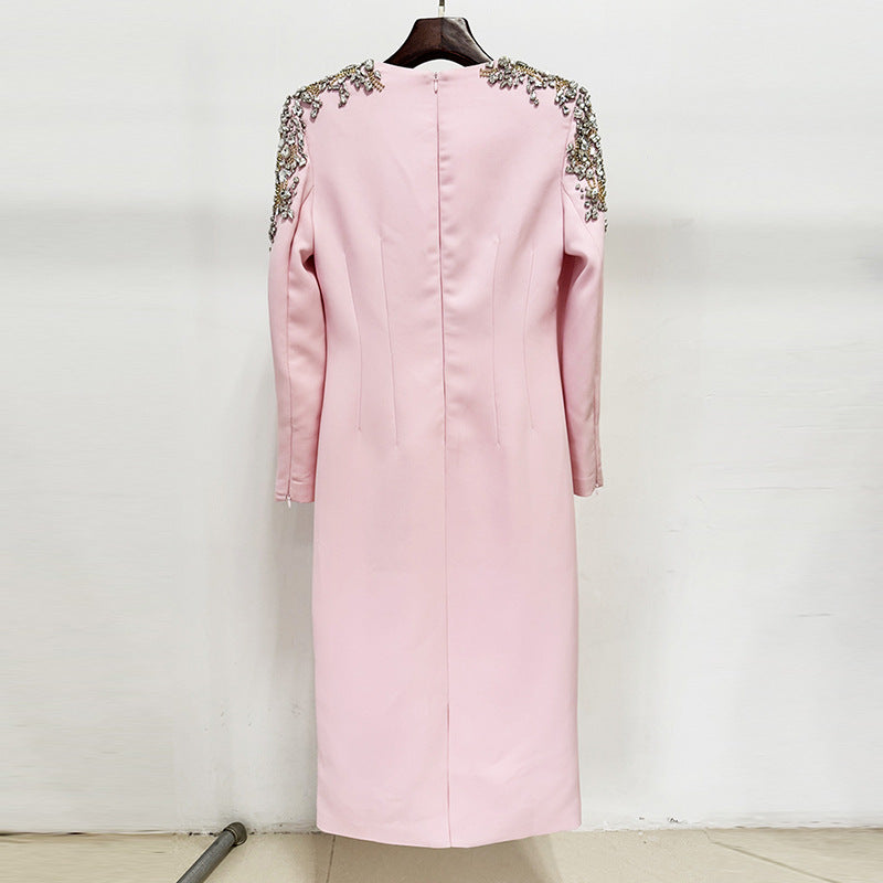 Elegant Long Sleeve Bodycon Dress with Rhinestones