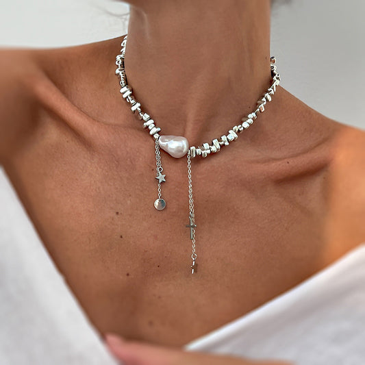 Baroque Irregular Pearl Bead Choker Necklace With Star Tassel