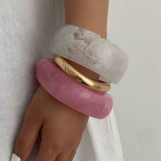 Pink Geometric Alloy Bracelet Artistic Vintage Wide Cuff