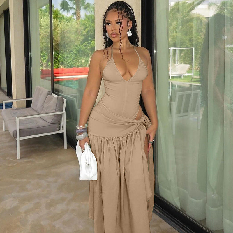 Sexy Backless Jumpsuit with Tie Waist Skirt Set
