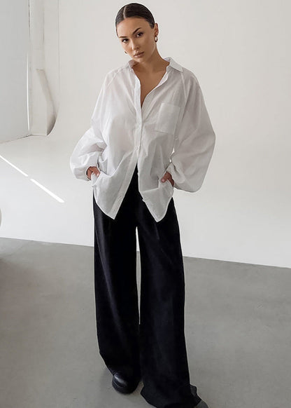 Oversized Cotton Button Up Shirt White Stylish