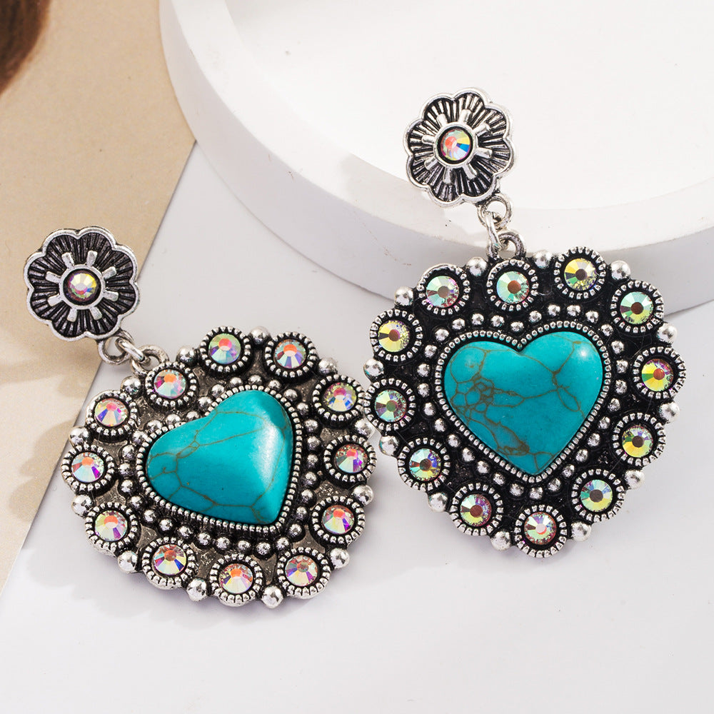 Trendy Heart-Shaped Turquoise Drop Earrings