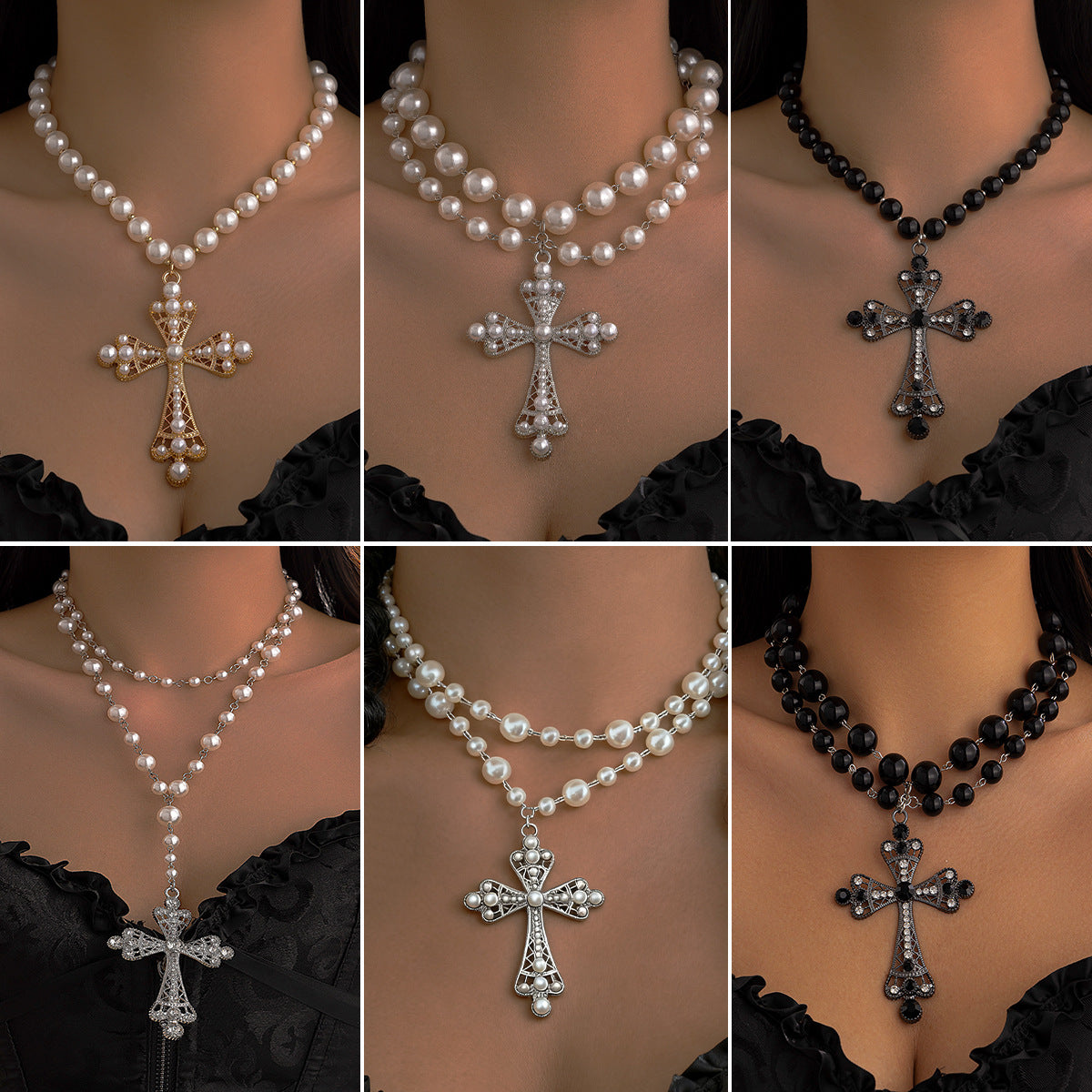 Cyberpunk Style Cross Necklace With Layered Design
