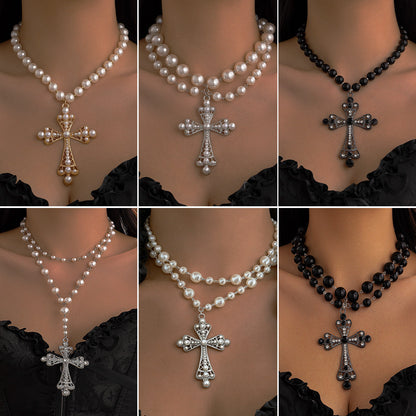 Cyberpunk Style Cross Necklace With Layered Design