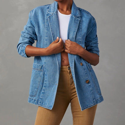 Casual Blue Denim Blazer for Women