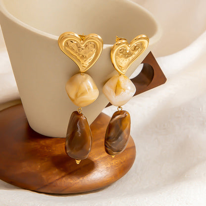 Geometric Resin Dangle Earrings Stainless Steel Chic Accessories