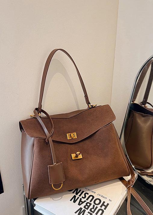 Top Handle Leather Satchel With Gold Tone Hardware