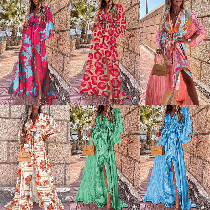 Elegant Floral Maxi Dress with Bow Tie Detail
