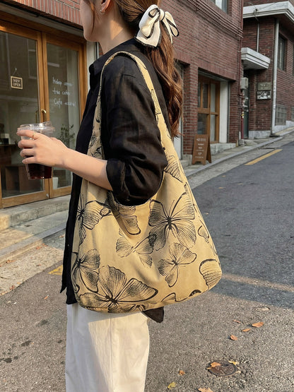 Trendy Butterfly Print Shoulder Bag Casual Beach Tote