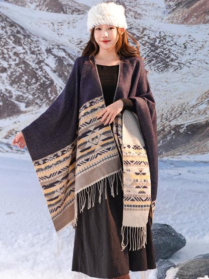 Shawl Women'S Outfit Imitation Cashmere Scarf, Autumn And Winter Cape, Blanket, Dual-Purpose Ethnic Style Tourism