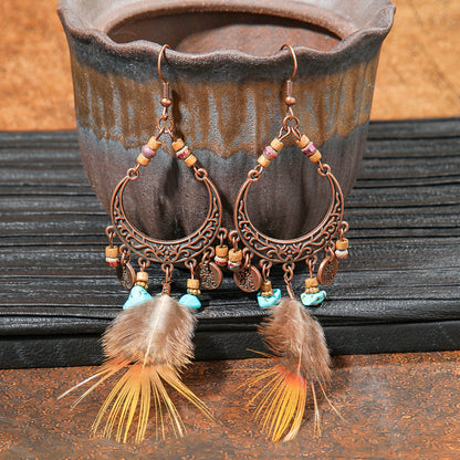 Retro Geometric Tassel Earrings Vintage Style for Women