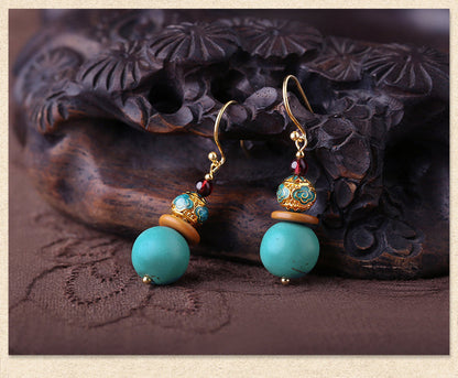 Original Design Antique Earrings Female Turquoise Show White Retro Atmosphere Earrings With No Pierced Ears Advanced Exquisite