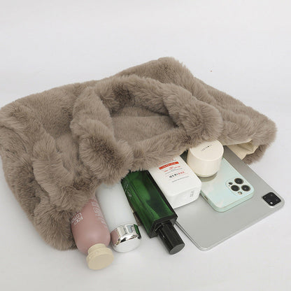 Plush Tote Bag Large Capacity Stylish Shoulder Bag