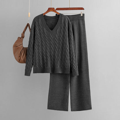 2+ Loose Twist V-Neck Knit Sets