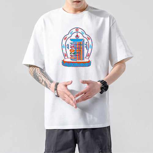 Tibetan Culture T-Shirt, Tibetan Totem, Eight Auspicious Characters, Six True Words, Short Sleeved Tibetan Clothing, Yak Clothing
