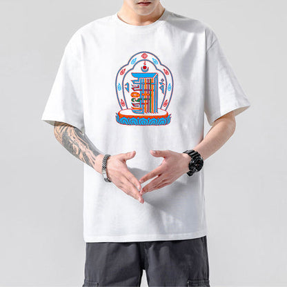 Tibetan Culture T-Shirt, Tibetan Totem, Eight Auspicious Characters, Six True Words, Short Sleeved Tibetan Clothing, Yak Clothing
