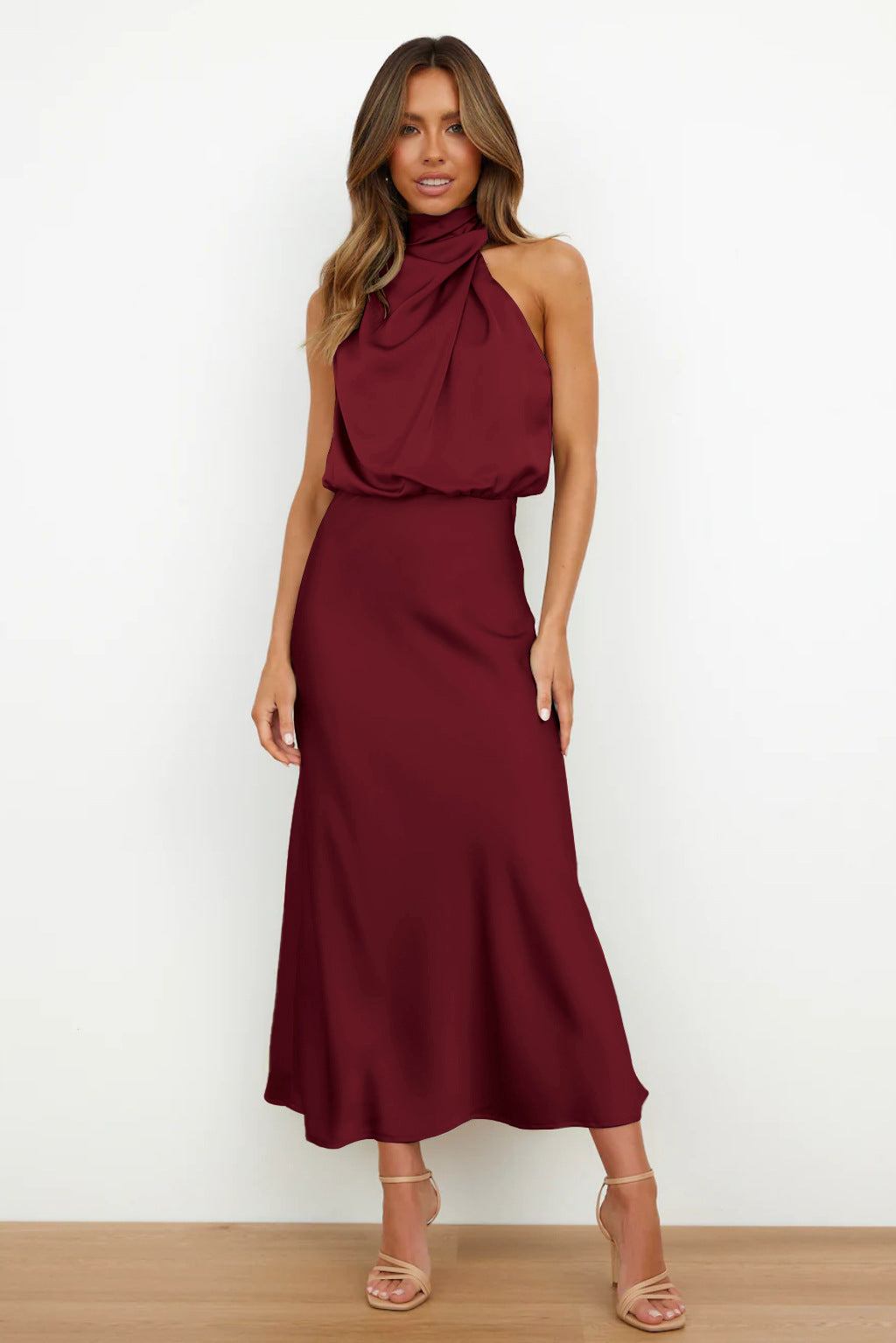 Elegant Satin Halter Dress for Women - High-End Evening Gown