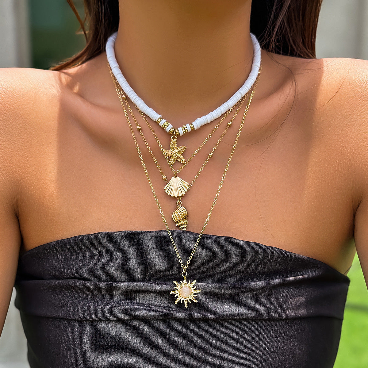 Ocean-Inspired Shell And Starfish Tassel Layered Necklace