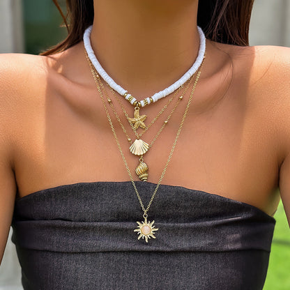 Ocean-Inspired Shell And Starfish Tassel Layered Necklace
