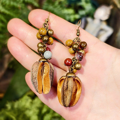 Vintage Botanical Wood Hoop Earrings - Handcrafted Nature-Inspired Designs