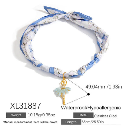 Stainless Steel Scarf Necklace with Fruit and Animal Pendants