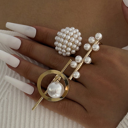 Irregular Pearl Ring Set Trendy Gold Retro Geometric Statement Rings