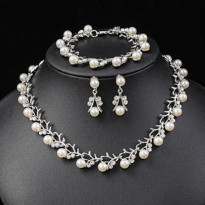 Pearl Necklace and Earring Set Elegant Alloy Jewelry for Bride