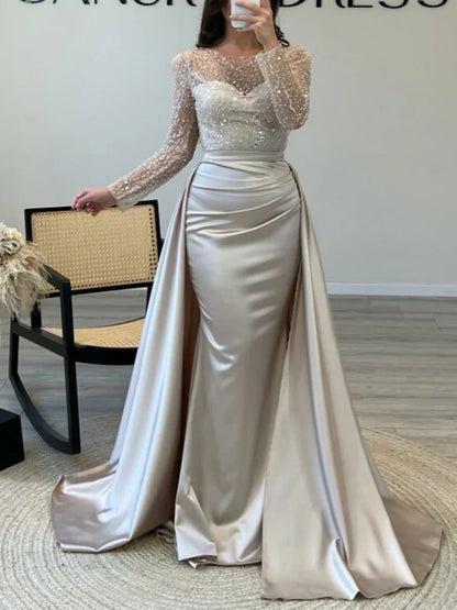 Elegant Satin Mermaid Dress With Beading For Formal Events
