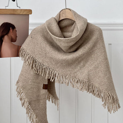 Tassel Solid Color Knit Shawl Scarve