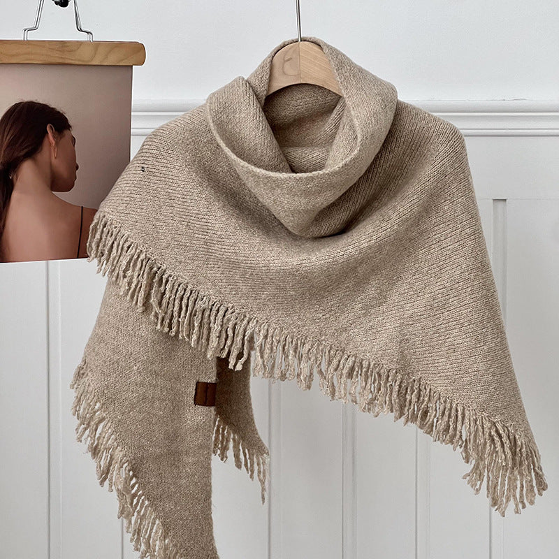 Tassel Solid Color Knit Shawl Scarve