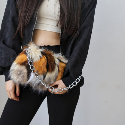 Fluffy Leopard Print Shoulder Evening Bag