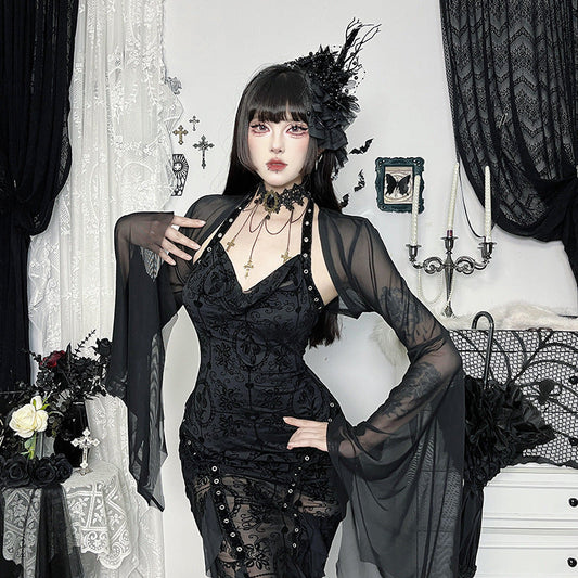 Dark Academia Batwing Sleeve Sheer Sun Protection Top