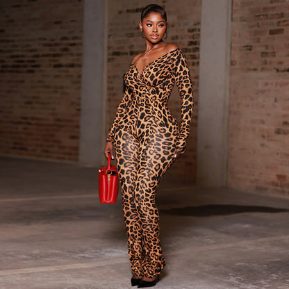 Elegant Leopard Print Jumpsuit For Women - Casual Chic Style