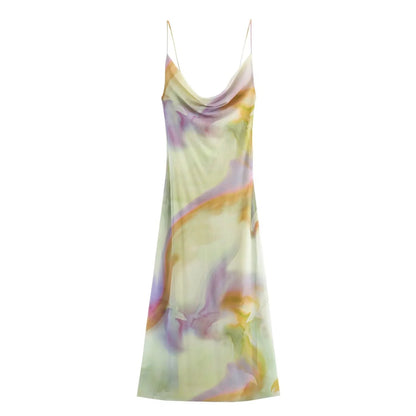 Simple Print Spaghetti Strap Maxi Dress