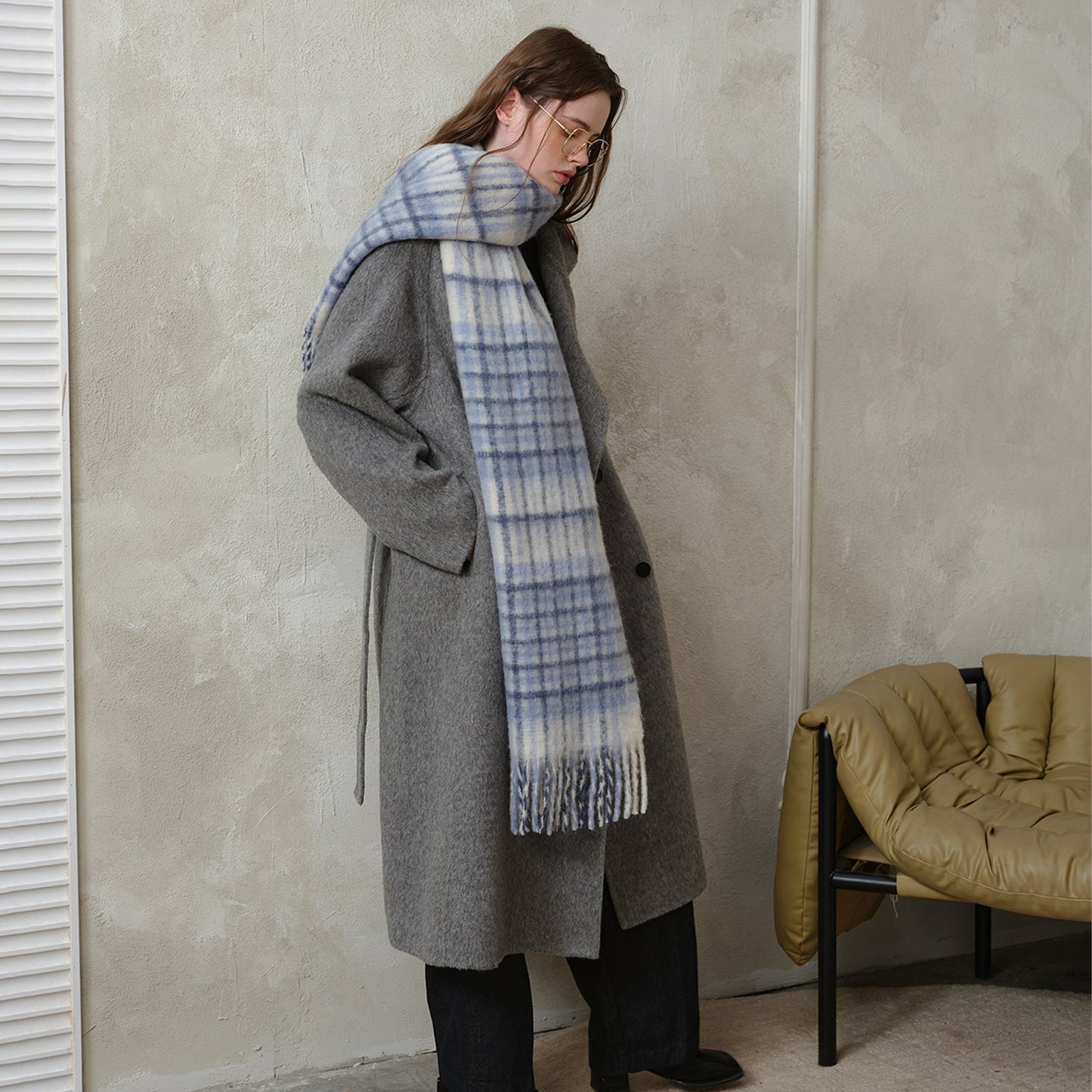 Plaid Color Block Mohair Warm Scarve