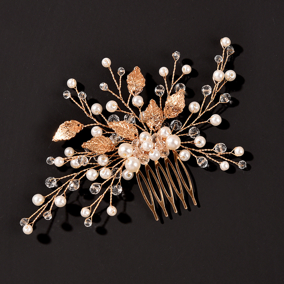 Gold Leaf Crystal Bridal Hair Comb Elegant Headpiece