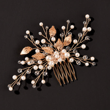 Gold Leaf Crystal Bridal Hair Comb Elegant Headpiece