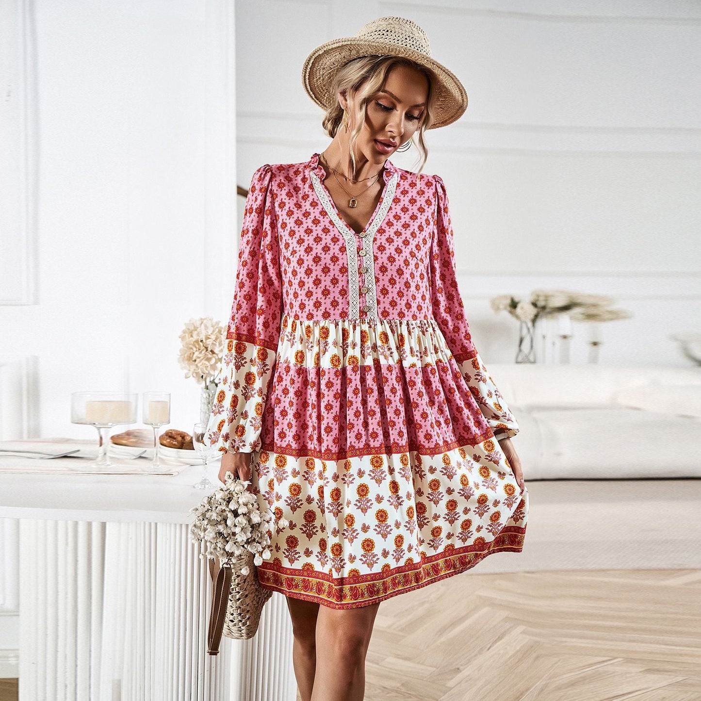 Women'S Fall Vacation And Leisure Bohemian Long Dress